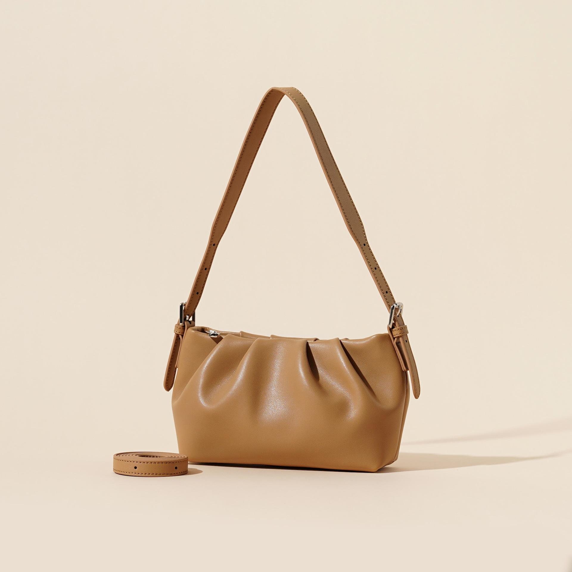 

Новая кожаная женская сумка сумка-облако плиссированная нишевая ретро-дизайн простая высококлассная однотонная сумка через плечо 22.5*7*13cm абрикосовый