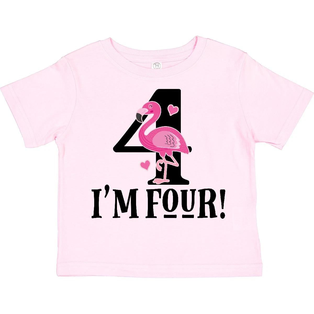 

Inktastic 4th Birthday Flamingo Toddler kids boys T-Shirt Fourth Im 4 Years Old Cute Bird 100
