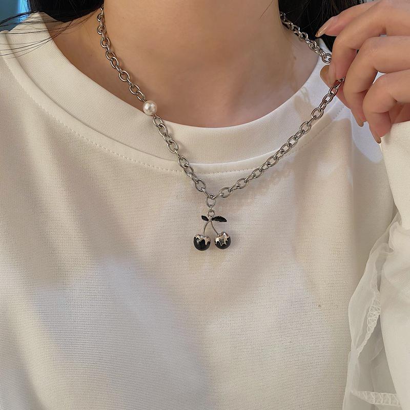 Trendy 2024 Cool Cherry Pendant Necklace for Women: Hip Hop Clavicle Chain