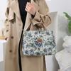 Borsa Tote da Donna con Stampa Floreale Casual Borsa Pranzo in Tela Spessa con Cerniera Grande Capacità Borsa a Mano Jacquard