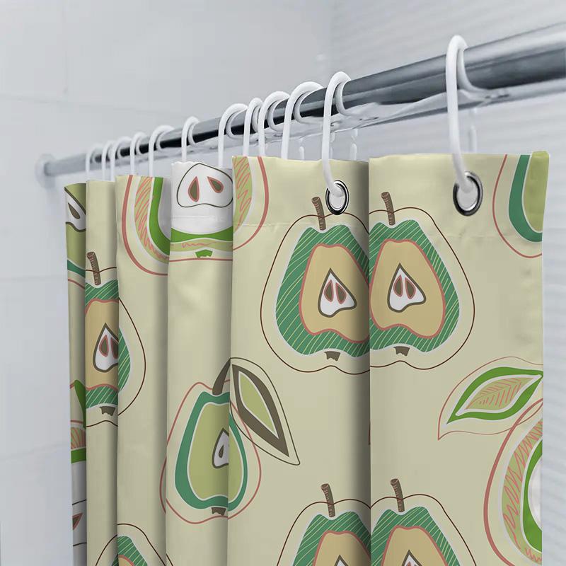Fruit Pattern Shower Curtain SetModern Bath Decor with Pear Design Green Cream Colors (60 X 72) [Product CodeQ1458]