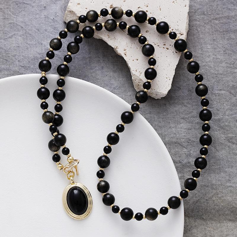 Premium Fashion Light Luxury Simple Natural Stone Tiger Eye Pendant Short Clavicle Necklace Choker Holiday Gifts Jewelry