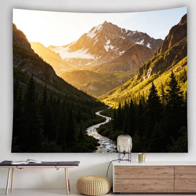 Sunset Snow Mountain Landscape Tapestry Sea of Clouds Nature Scenery Wall Hanging Aesthetic Decor Bedroom Living Room