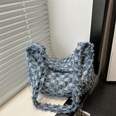 Denim Underarm Shoulder Bag Fashion Plaid Design Crossbody Dumpling Bag Work Commuter Bag