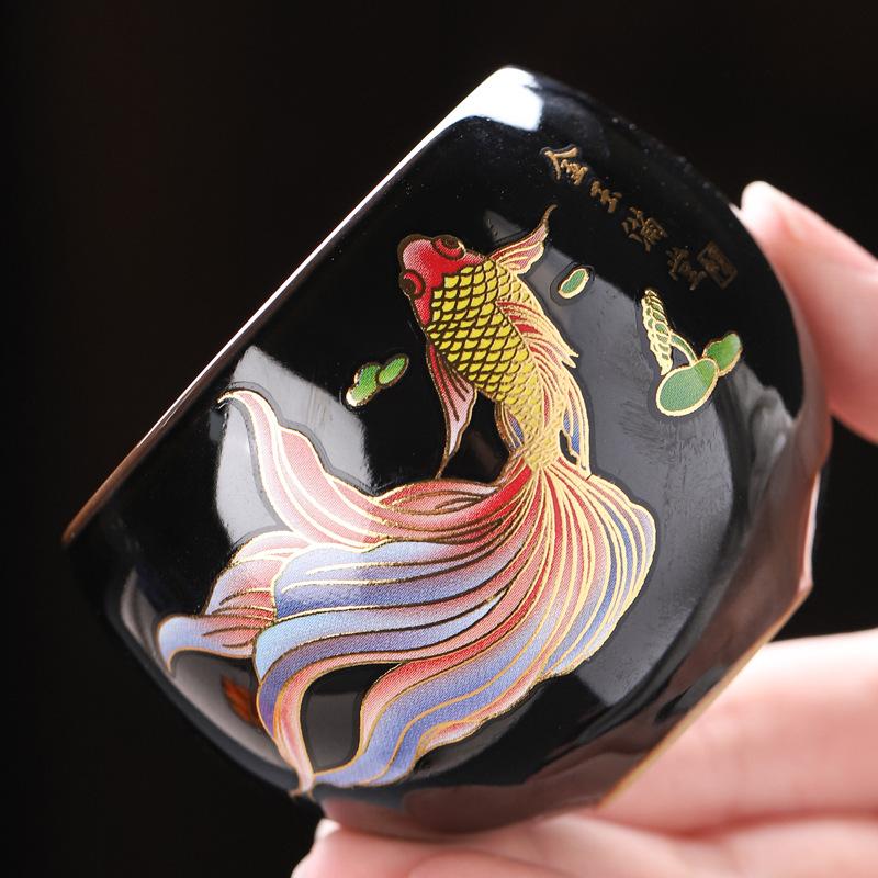 Color Changing Black Clay Dragon Egg Tea Cup Handmade Ceramic Gongfu Teaware Heat Sensitive Master Cup for Tea Ceremony Gift