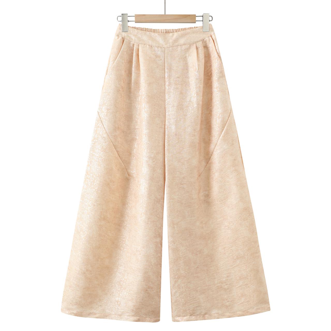 

New Chinese Style Wide-Leg Women s Pants: Elastic Waist, Versatile, Stylish, Casual, High-End Feel. 3XL for 135-155 jin абрикосовый