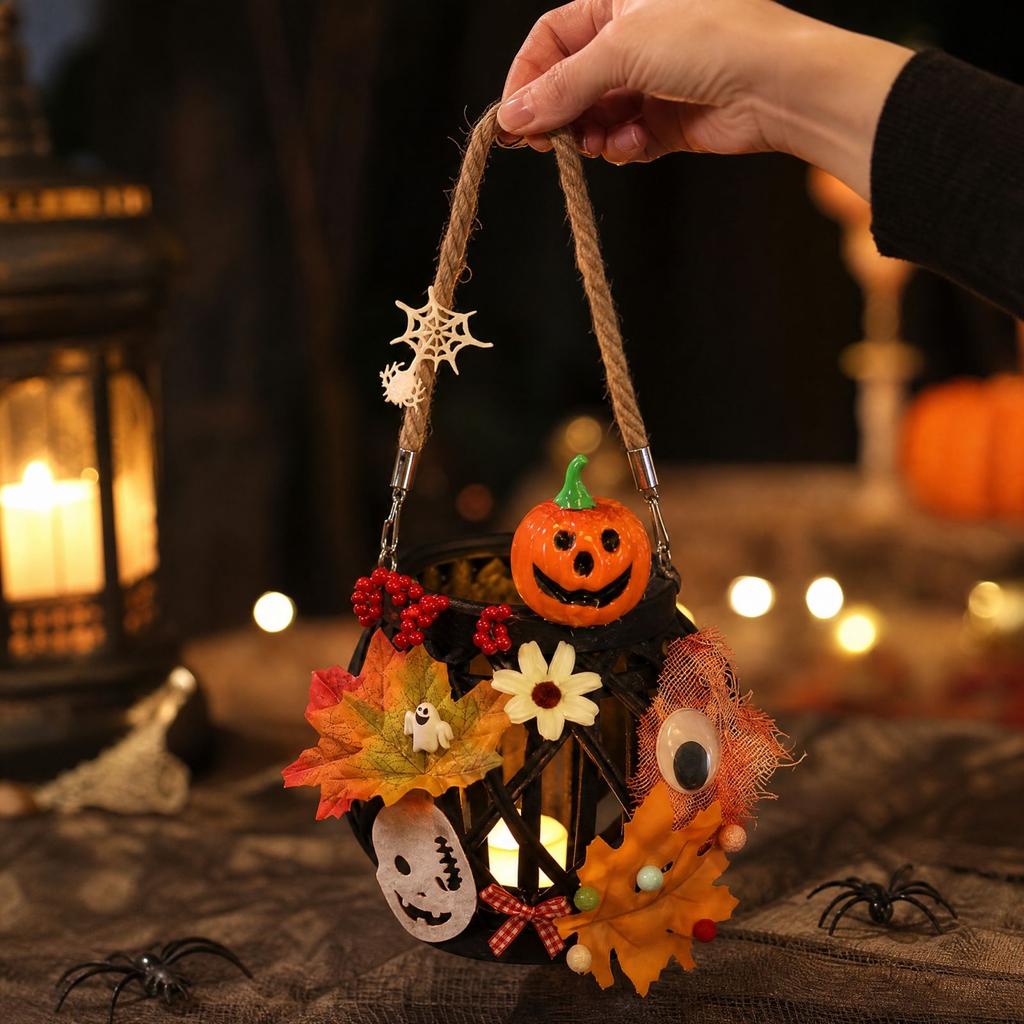 Halloween Pumpkin Handwoven with Carry Handle for Party Home Decor