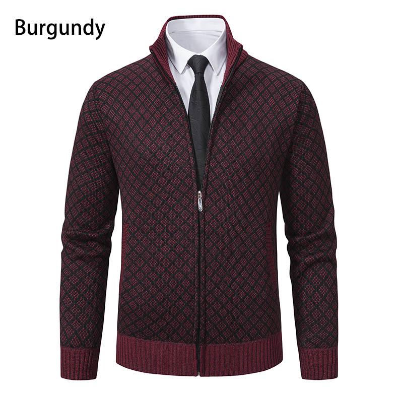 Men's Stand-Up Collar Knitted Cardigan - Thick Ribbed Velvet Sweater for Autumn/Winter (Middle-Aged & Elderly)