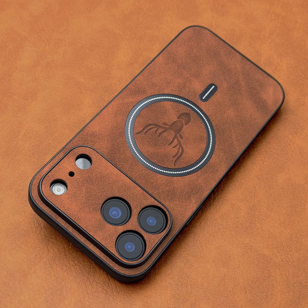 Luxury Pu Leather Deer Head Pattern Case For iPhone 17 16 15 14 13 12 11 Pro Max Plus 17E 16E For Magsafe Wireless Charge Covers