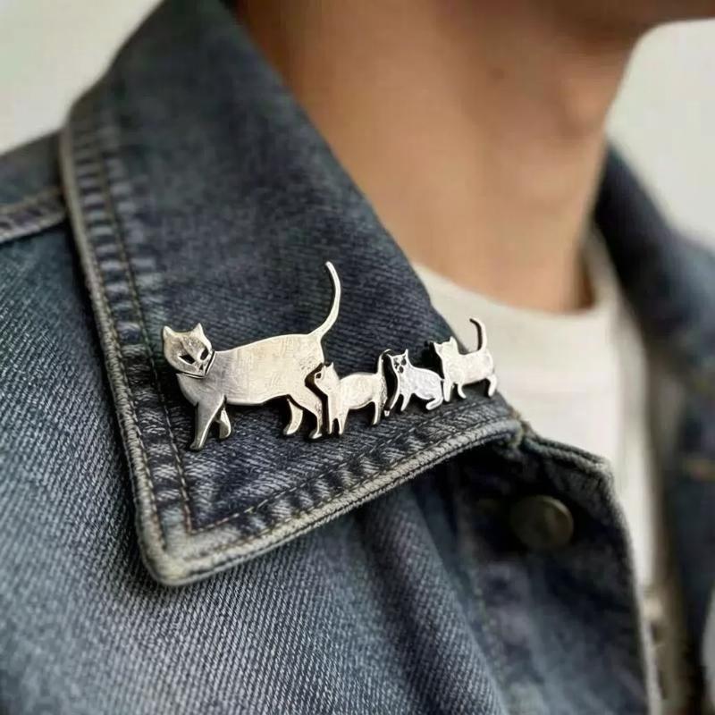 Gioielli Animali Moda Carino Spilla Gatto Argento Pin Leggero Antiruggine per Zaino Giacca Outfit Quotidiano Accessorio Donna