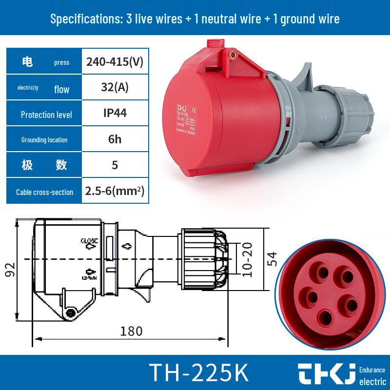 Waterproof Industrial Socket & Plug Aviation Connector, 16A/32A Male/Female