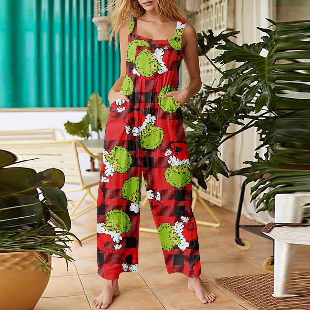 Women's Jumpsuit Halloween Print Casual Loose Vintage Shoulder Strap Cotton Linen