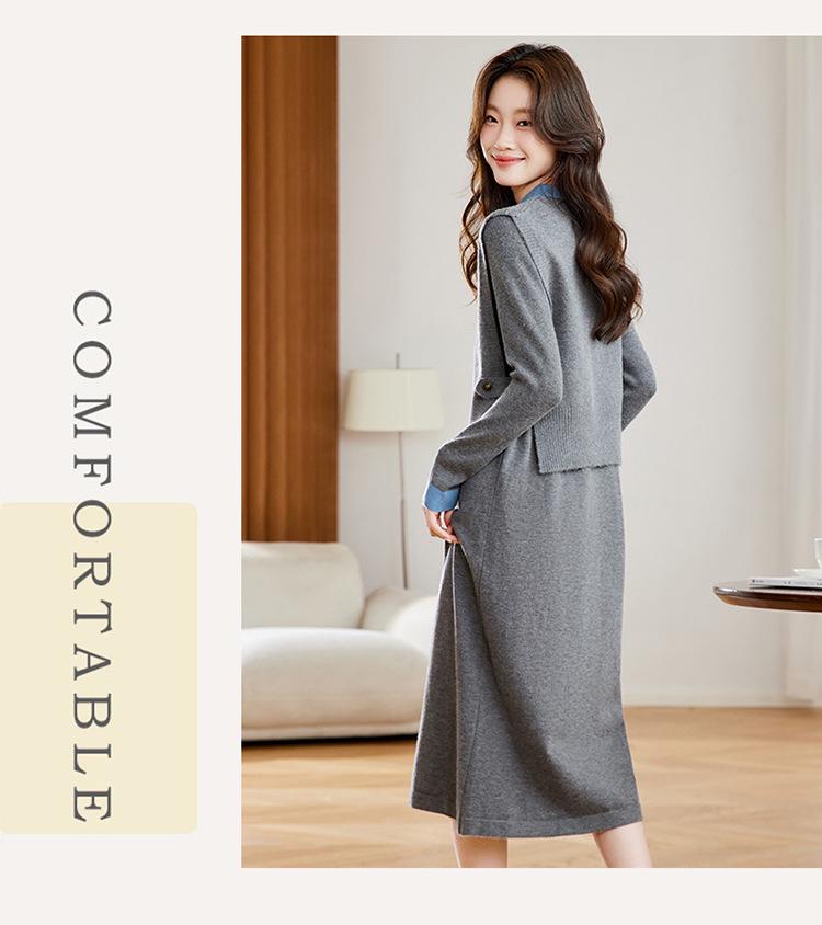 2025 Autumn/Winter Women's Temperament Knit Dress & Vest Set