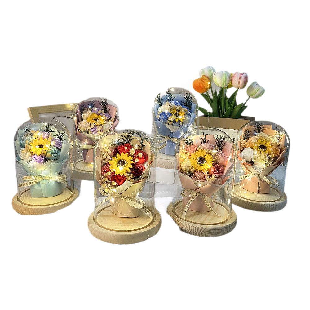 Hot-selling transparent glass cover rose flower lamp eternal flower ornament creative birthday gift graduation season sunflower