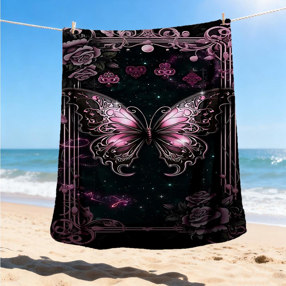 

1pc Butterfly Roses Decorative Outdoor Blanket - Lightweight Flannel Throw For Travel, Camping, Livingroom, Couch, Chair yy251114208 75x90cm