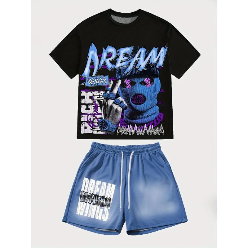 2026Spring/Summer Trendy Quick Drying 3D Printed Skull Men's Round Neck Top and Shorts, Hip Hop Style Fashion Cool Two Piece Set