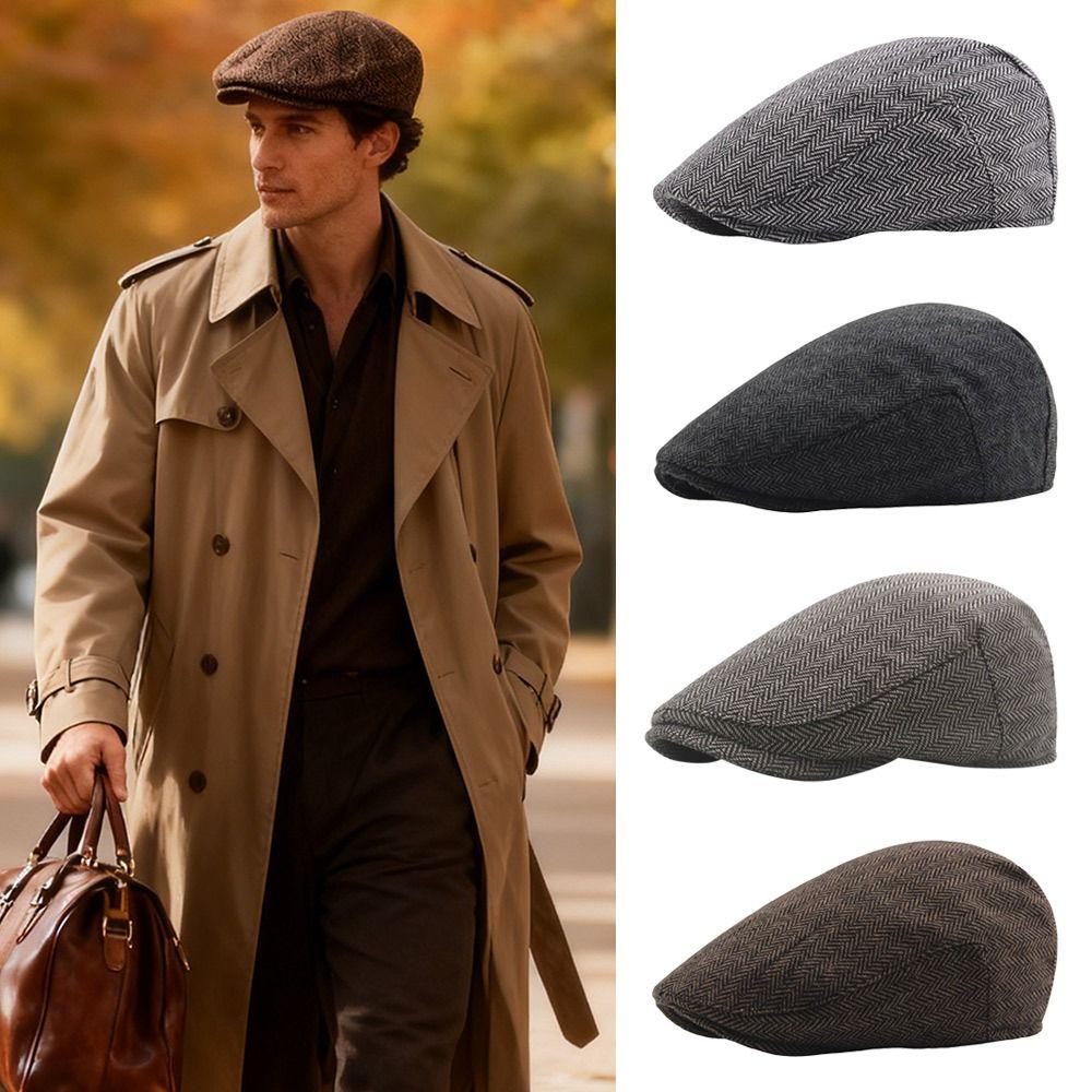 Autumn Winter Vintage Men Beret Hats Warm Casual Flat Hat Adjustable Classic Octagonal Cap Men