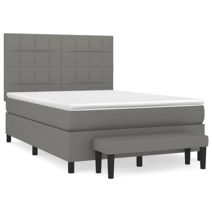 3136590 vidaXL Lit à sommier tapissier avec matelas Gris foncé 140x190cm Tissu