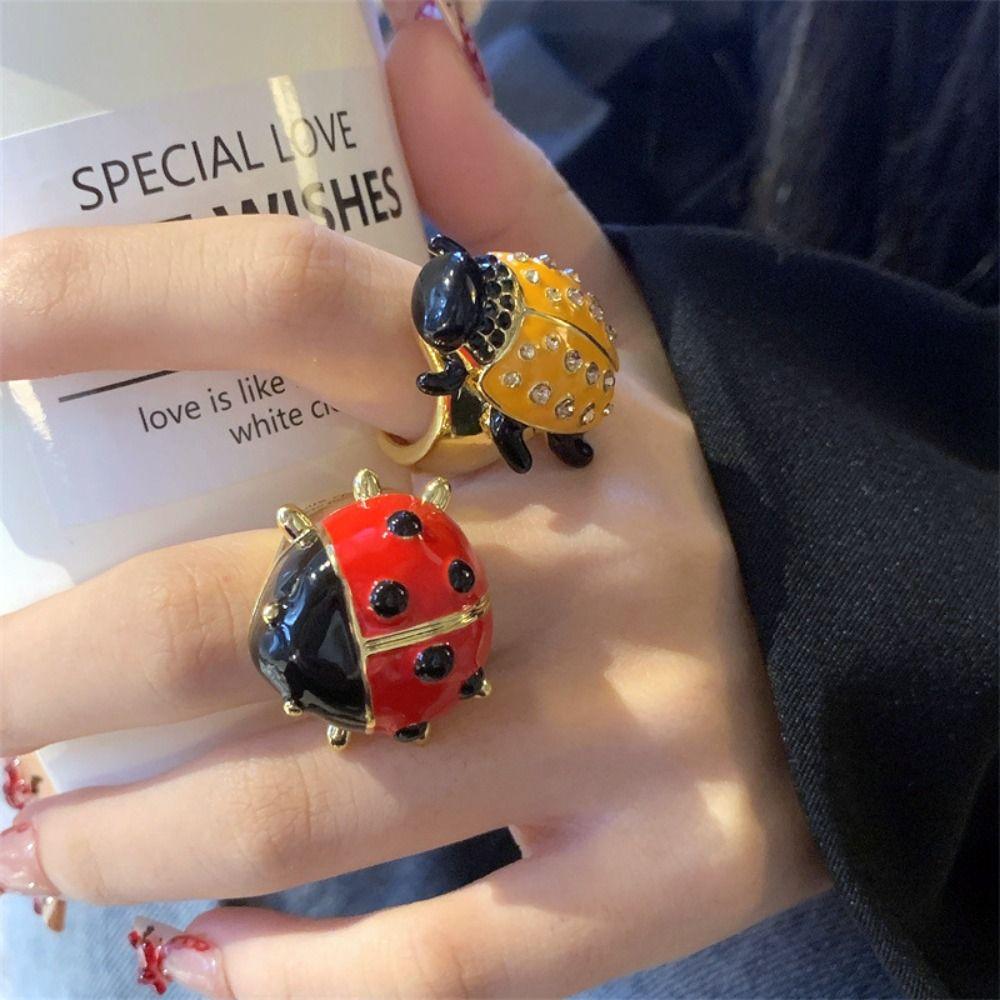 Geometric Painting Ring Korean Style Chunky Enamel Ring Vintage Insect Drip Oil Ring  Friend