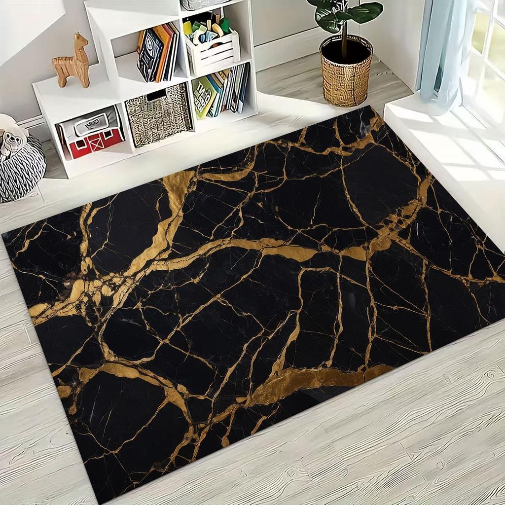 2026 Luxurious Marble Black Green Gold Colorful Stone Texture Rug for Bedroom Living Room Sofa Home Doormat Decor,Non-slip Mat