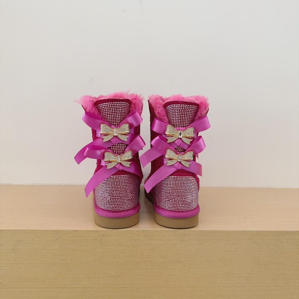 Winter Women Bow Fashion Rhinestone Mid-Calf Snow Boots New Design Genuine Cow Suede Leather Lady Long Boots Classic Warm Shoes