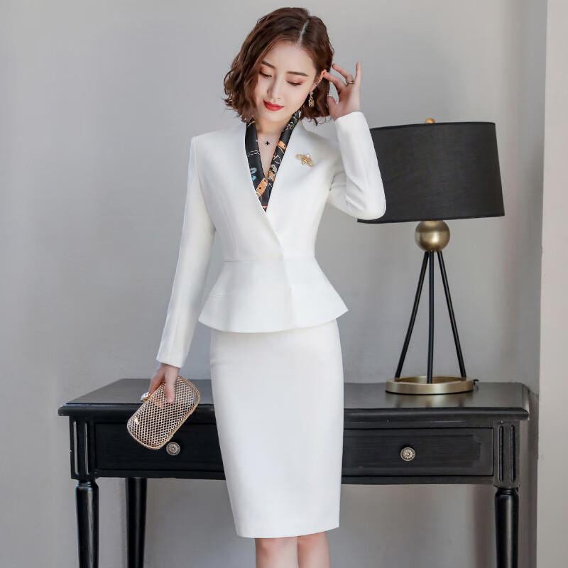 Women's Professional Business Skirt Suit with Scarf