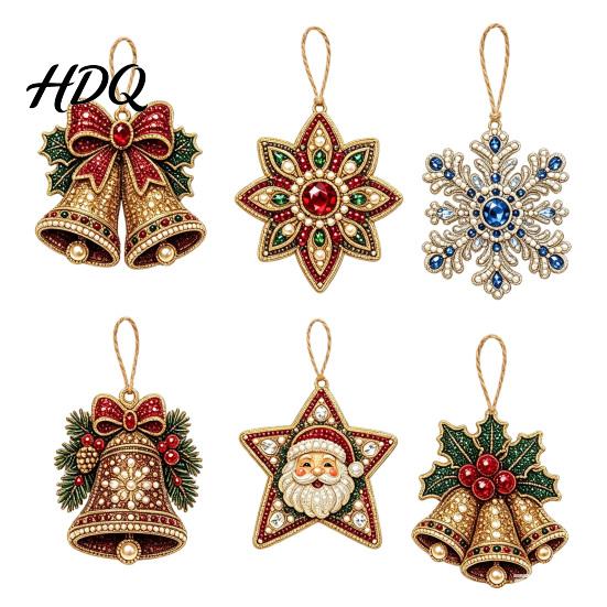 Decorative Ornaments for Dormitories 6 Pcs Christmas DIY Faux Pearl Painting Kit Ornaments Rhinestone Art Indoor Outdoor Party Decor Tree Hanging