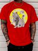 Tattooed Tough Cat Yellow Circle Skull Bubble Unisexs Tee Punk Animal Print Cotton Short Sleeve Loose Street Casual Daily Male Tops