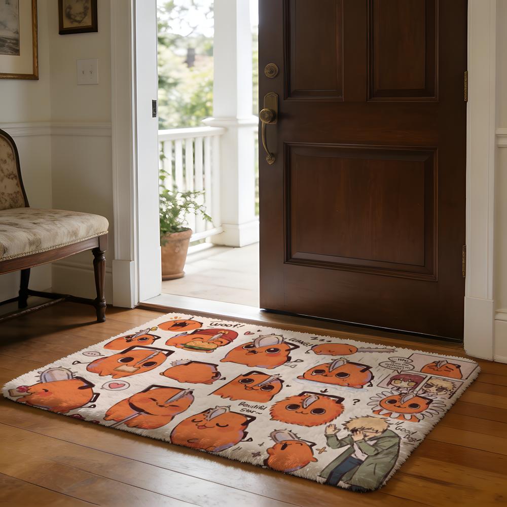 CChainsaw Man Floor Mat Soft Flannel Absorbent Mat Non-Slip Rug Home Bedroom Bathroom