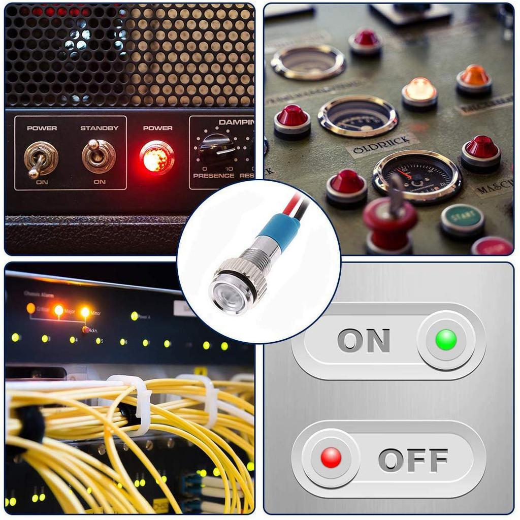CESFONJER 5Pcs 6mm 1/4" LED Metal Indicator Light 12V Waterproof