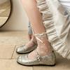 Retro silver French flat bottom inner height increase light mouth single shoes women's summer 2025 new versatile soft sole Mary Jane women's shoes