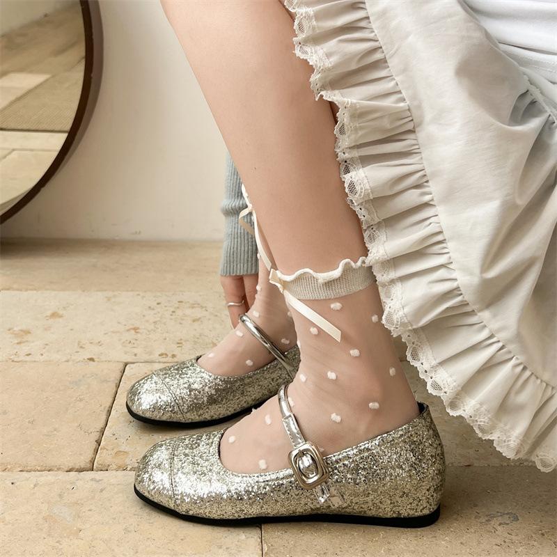 Retro Silver French Flat Bottom Inner Height Increase Light Mouth Single Shoes Women's Summer 2025 New Versatile Soft Sole Mary Jane Women's Shoes