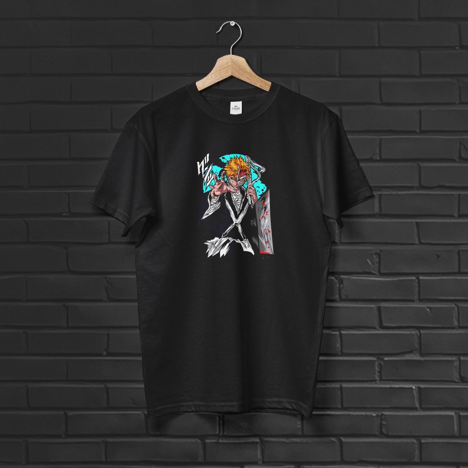 Ichigo Kurosaki T-Shirt Hollow Mask Zangetsu Soul Reaper Anime Tee S