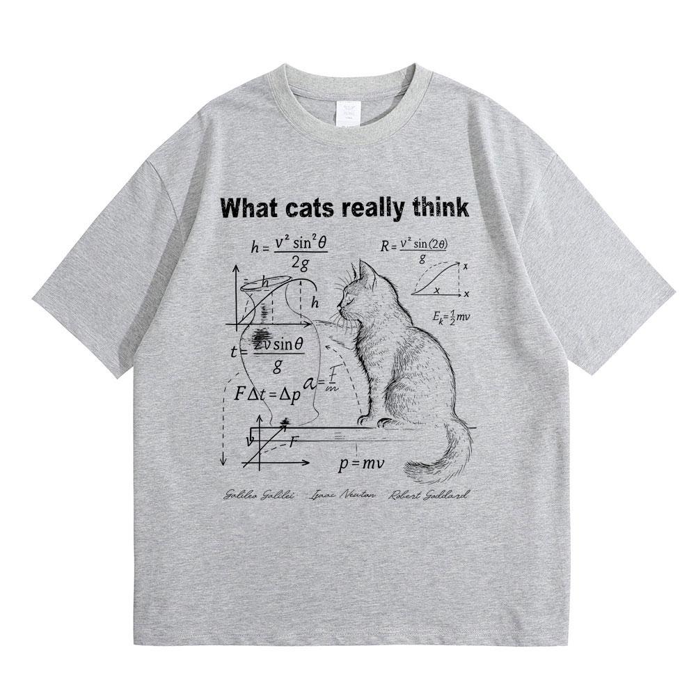 What Cats Really Think Schrodinger Cat Funny Meme Graphic T-shirt Men's Cotton Casual Top Oversized fit Street wear