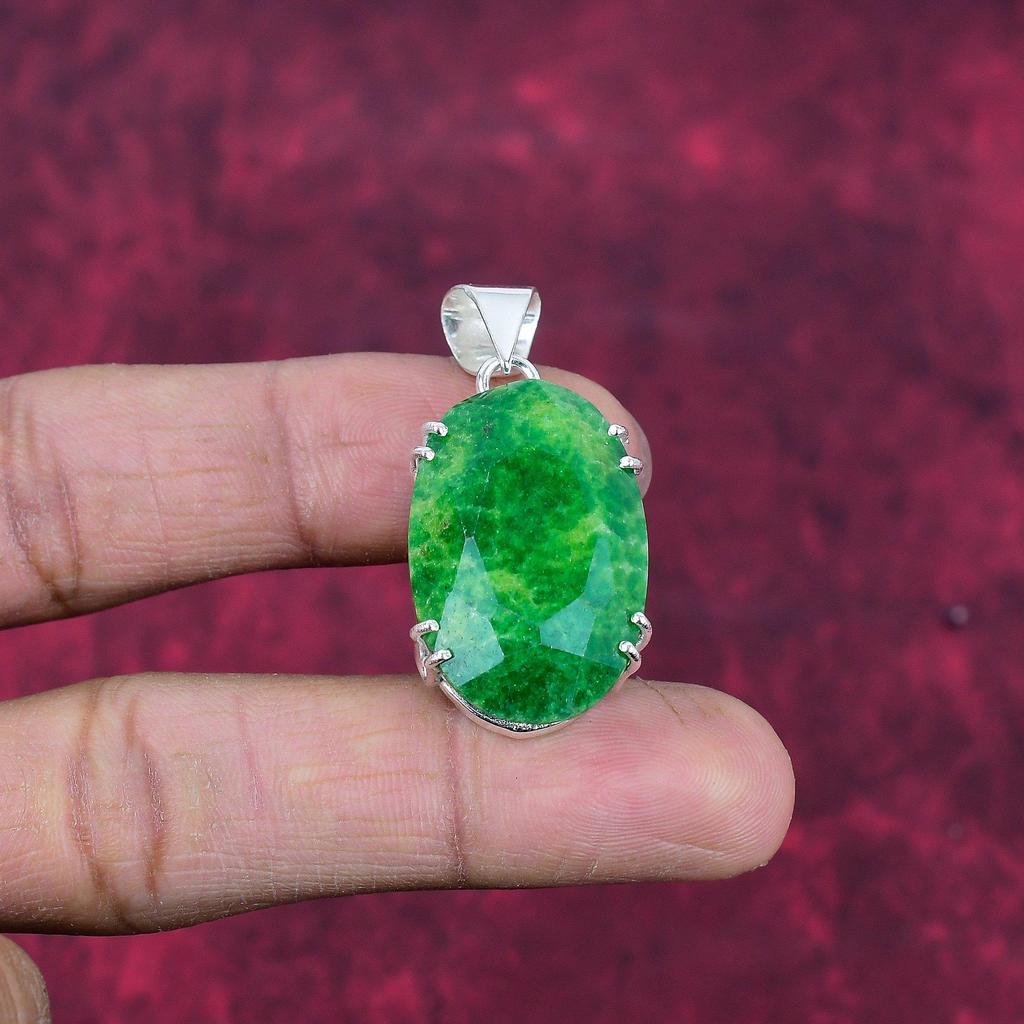 Smaragd Anhänger, 925 Sterling Silber Anhänger Edelstein Schmuck, handgefertigter Anhänger erstaunlicher Schmuck, Geschenk für Sie