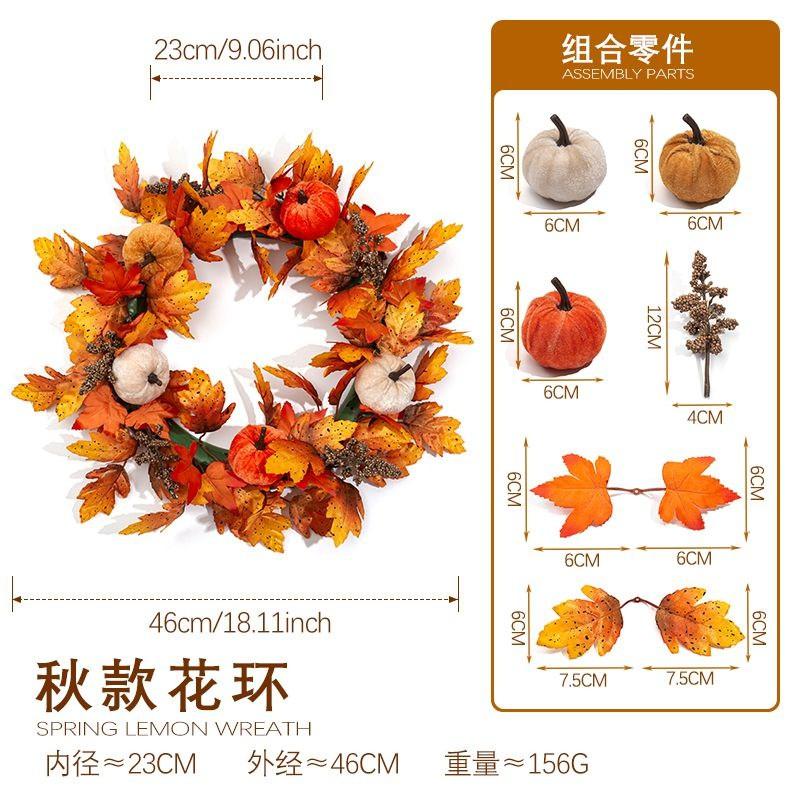 Maple Leaf Wreath Door Decor Fall Harvest Festival Thanksgiving Home Decoration Artificial Floral Garland