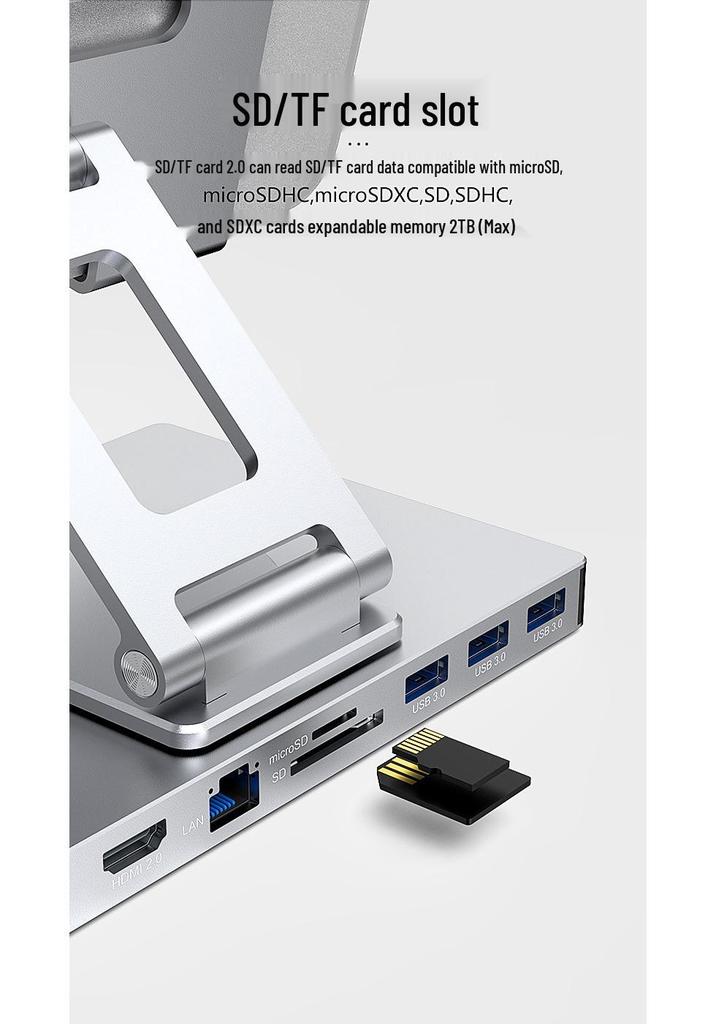 BlueShuo 4K Tablet Docking Station with USB 3.0, Ethernet, Type-C, Audio Splitter, and PD Charging.