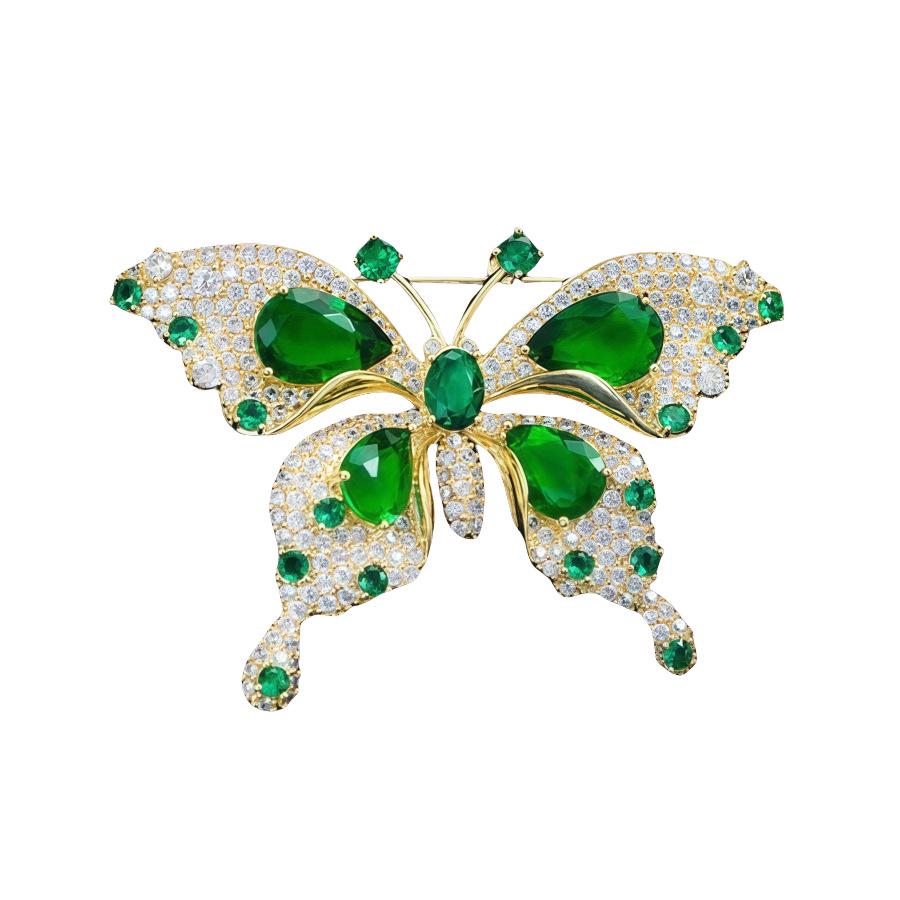 Emerald Butterfly Brooch: French Retro Light Luxury Diamond Insect Pin Accessory