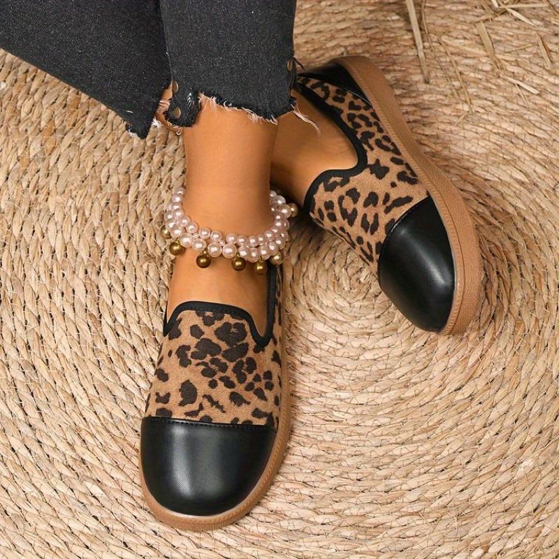 Women's Leopard Print Slip-On Fashion Round Toe Flat Low-Top Sneakers