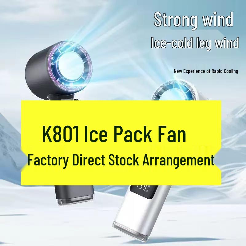 Bladeless Handheld Fan: Digital Display, Strong Wind, Portable Cooling with Ice Pack Standard Handheld Fan