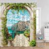 European Style Arch Architecture Shower Curtains Green Vine Peacock Elegant Bathroom Decor Roman Column Vintage Art Bath Curtain
