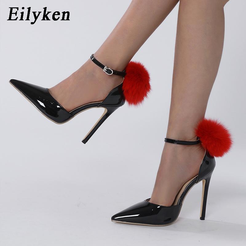Eilyken 2023 Décolleté da donna con tacco a spillo in pelliccia sintetica Décolleté sexy con cinturino con fibbia e punta a punta, scarpe da donna spogliarellista