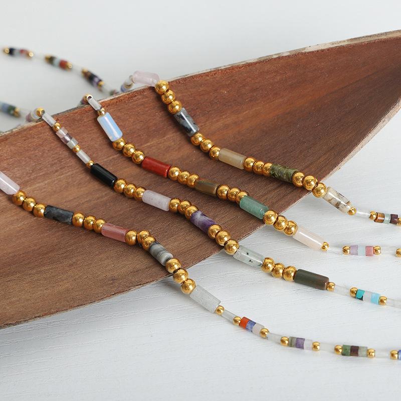 And Chic Elegant Handmade Beaded Necklace With Geometric Design And Natural Stones Crystal