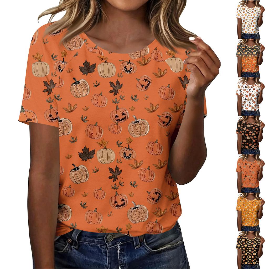 Women's Casual Halloween Printed Short Sleeve T-Shirt for Fashion Party Wear