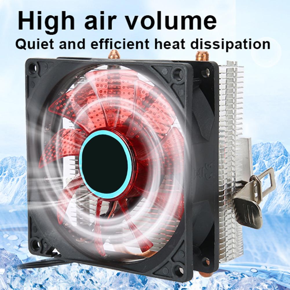 CPU Cooler 3 Pin Connector PC Accessory with Light 2 Brass Pipe for AMD 775   1155   1366