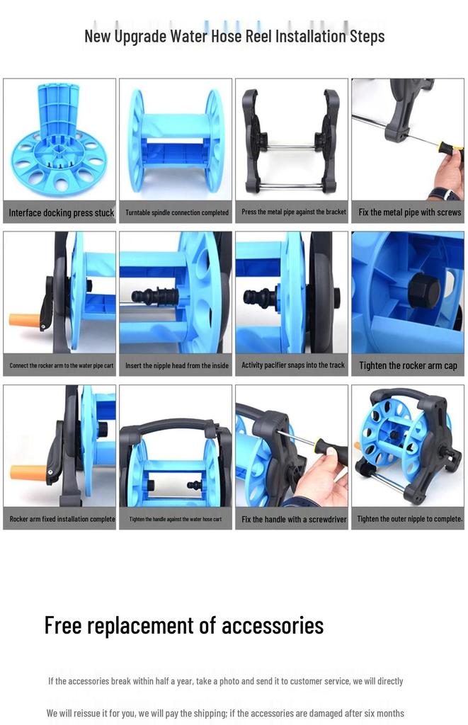 30m Water Hose Reel Cart & Garden Water Gun with 4-Point Storage Rack