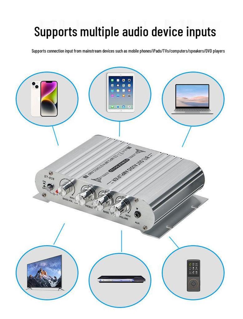 ST-838 2.1 Channel Bluetooth Subwoofer Amplifier with Super Bass