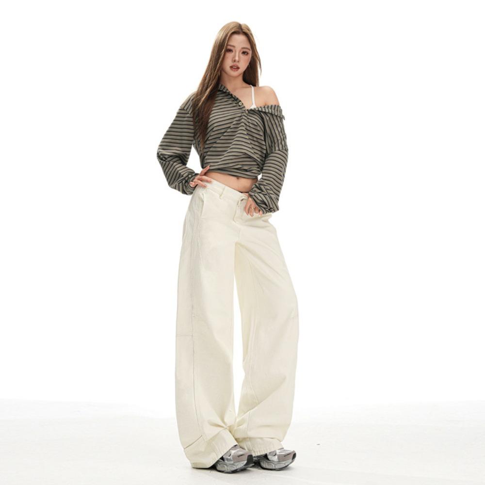 Women's High Waist Wide Leg Jeans Seam Detail Baggy Denim Pants Streetwear For Autumn