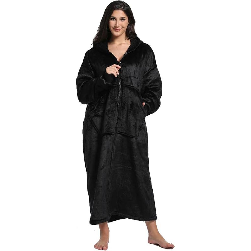 FUSSEDA Oversized Wearable Blanket Sweatshirt, Thick Warm Fleece Cozy Sherpa Hooded with Pockets and Sleeves Gift for Adult