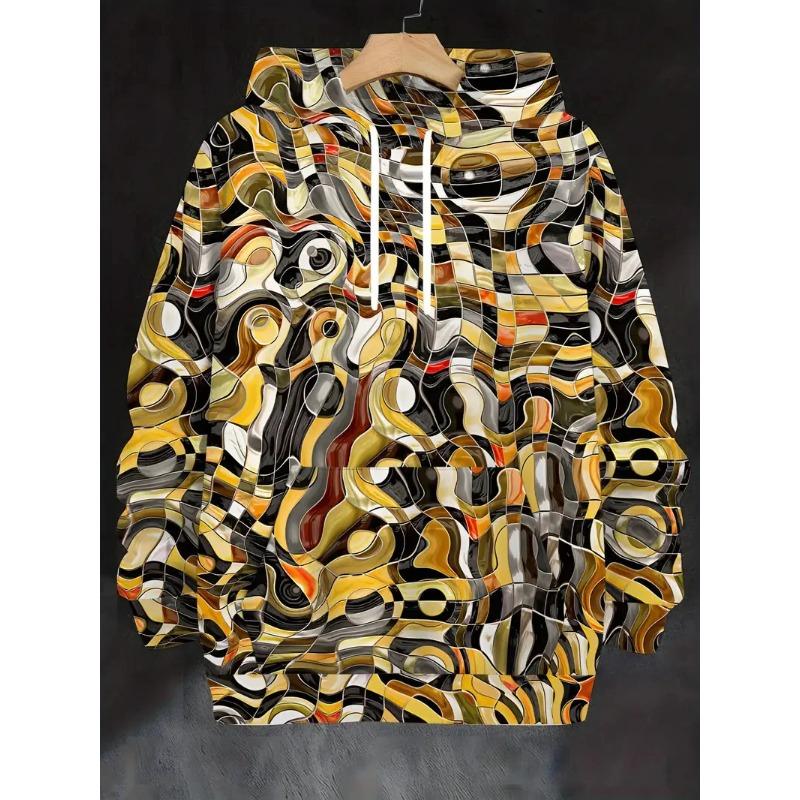 Autumn 3D Graffiti  Abstract Art Pattern Printed Hoodies Fashionable Casual Sports Long Sleeved Men's Hooded Sweatshirts